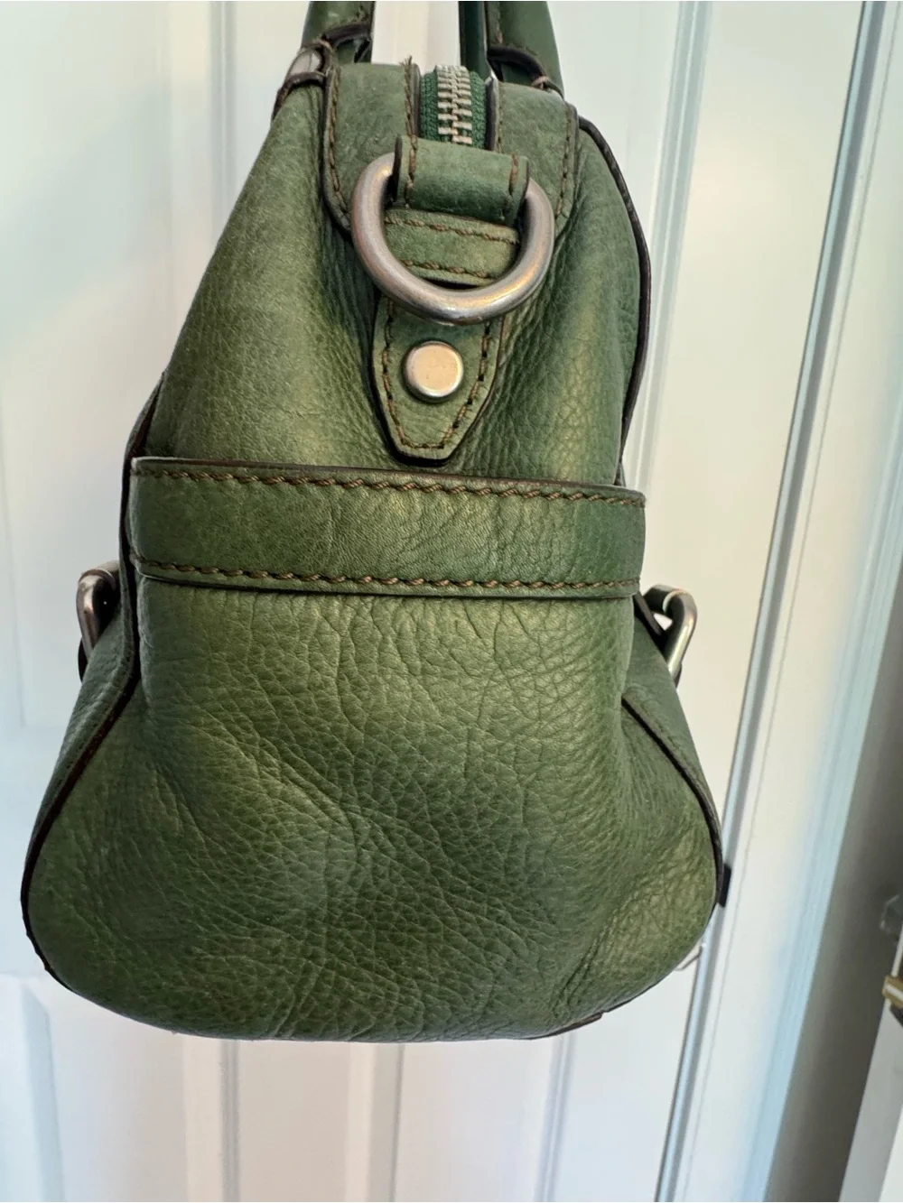 Fossil Green Maddox Leather Satchel with Buckle Accents
